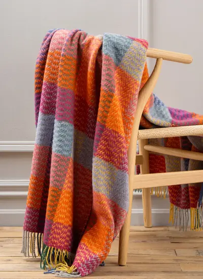 Blue & Pink Patch Wool Cashmere Throw